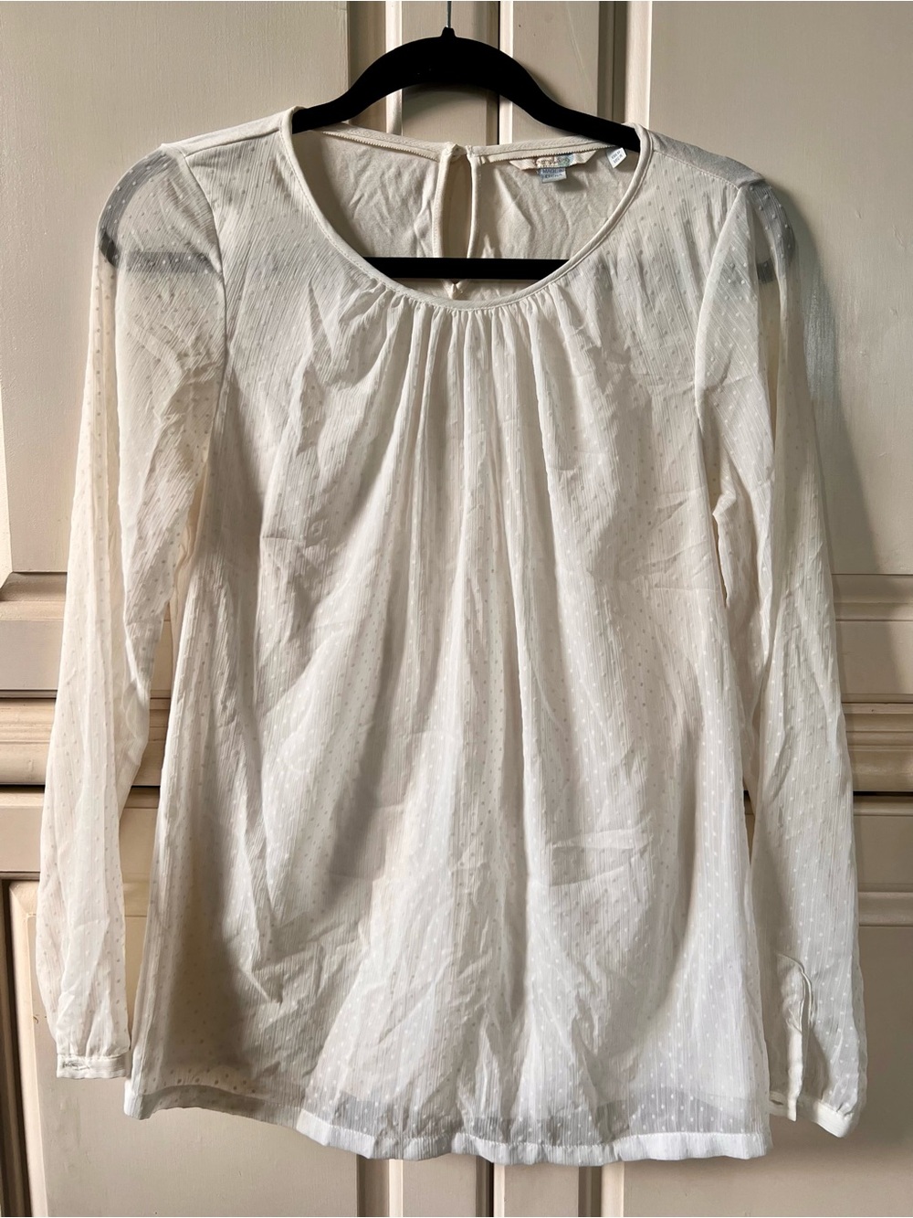 Boden White Long-Sleeve Swiss Dot Blouse, Size 4